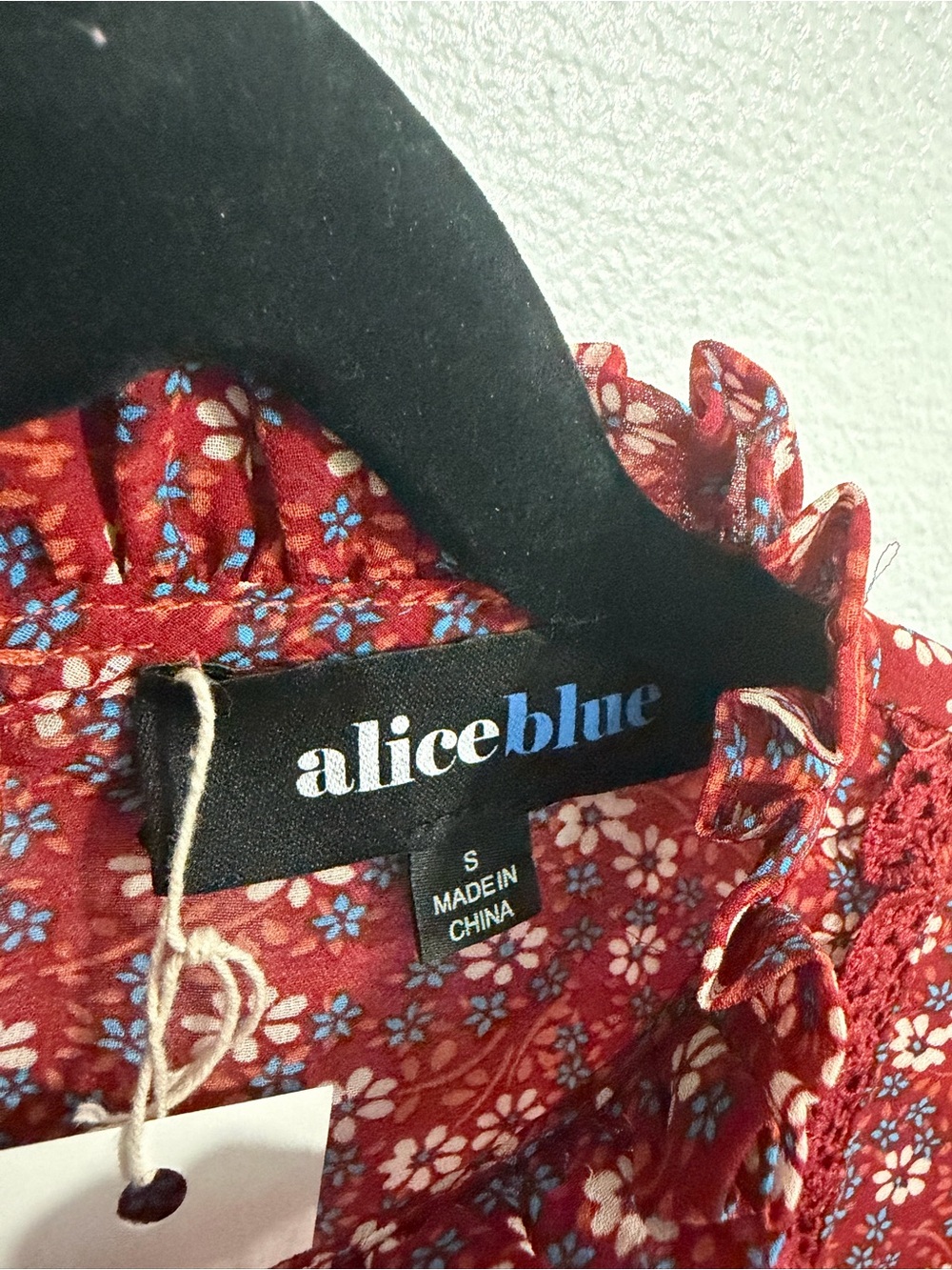 Alice Blue Red Floral Ruffle-Neck Blouse - Picture 3 of 6